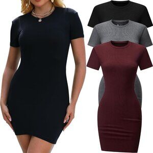 3 Pack Summer Dresses Women Cotton Spandex Mini Bodycon Beach Vacation